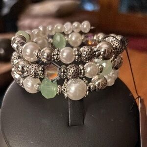 paparazzi Mint and Pearl Multi-Row Wrap Bracelet